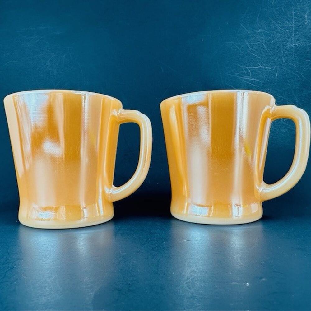 Anchor Hocking Fire King 2 Peach/Orange Lustre Mug/Cup D Handle Iridescent VTG - Picture 2 of 16